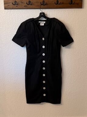 Neiman Marcus Black Short-Sleeve Button-Front Mini Dress